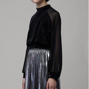 Oak + Fort Velvet Crop Top with Sheer Sleeves